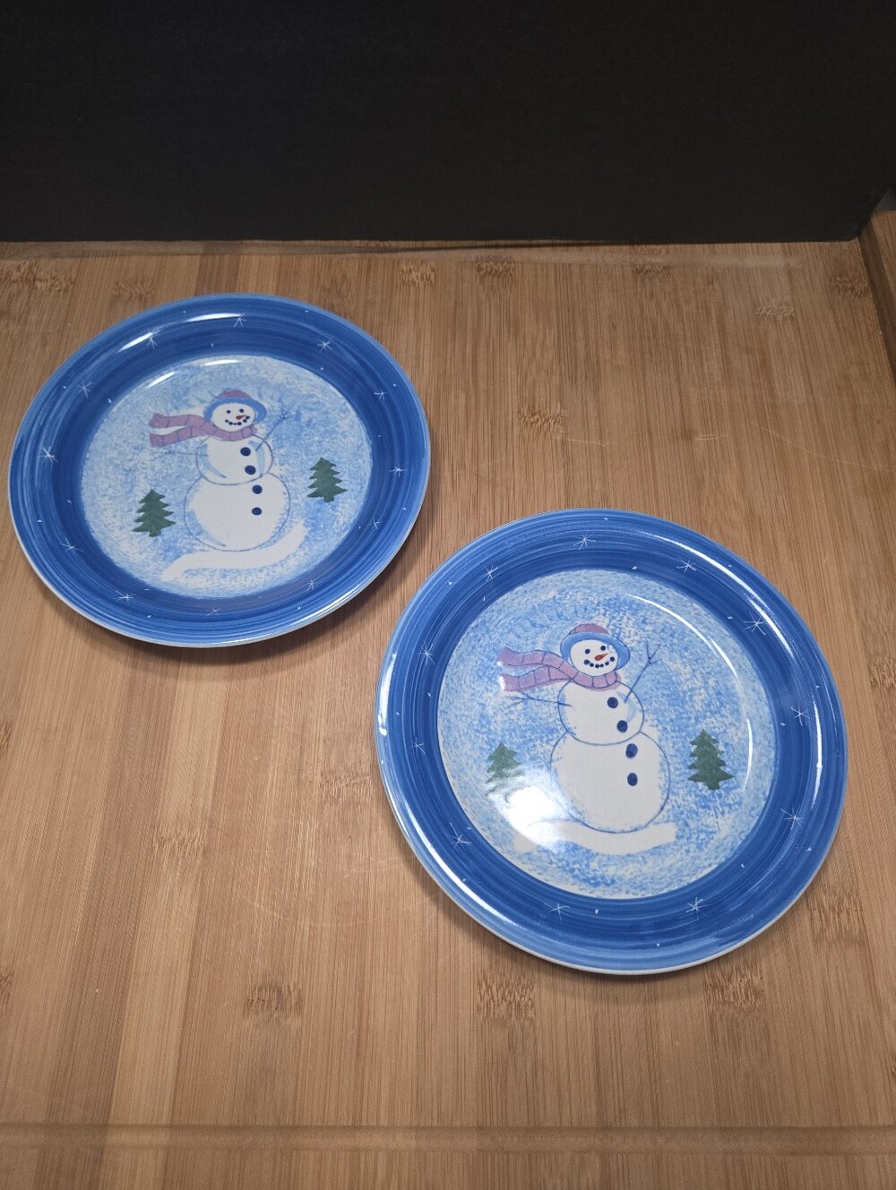 Alco Blue Snowman Salad Plates Lot of 2 Dishwasher Microwave Safe